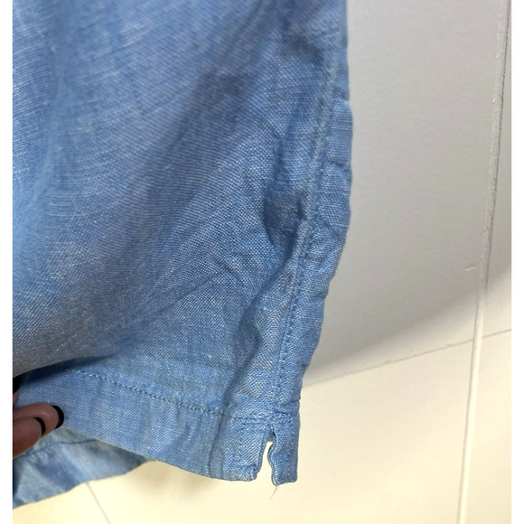 Cynthia Rowley Wide Leg Linen Cropped Pants Large Pull On Pockets Blue Coastal - Picture 9 of 14